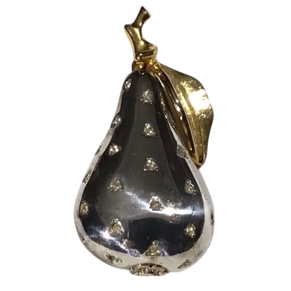 Pear Brooch Gold Silver Tone Chipped Faux Diamonds Fashion Jewelry Vintage